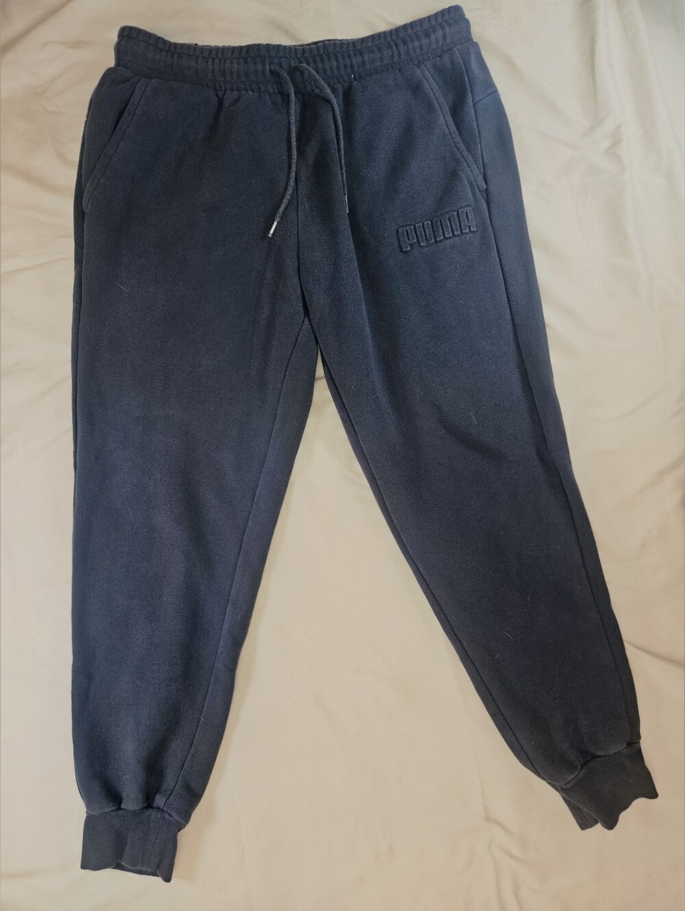 Puma Mens Navy Blue Elastic Drawstring Waist Logo Embossed Sweatpants Size Large